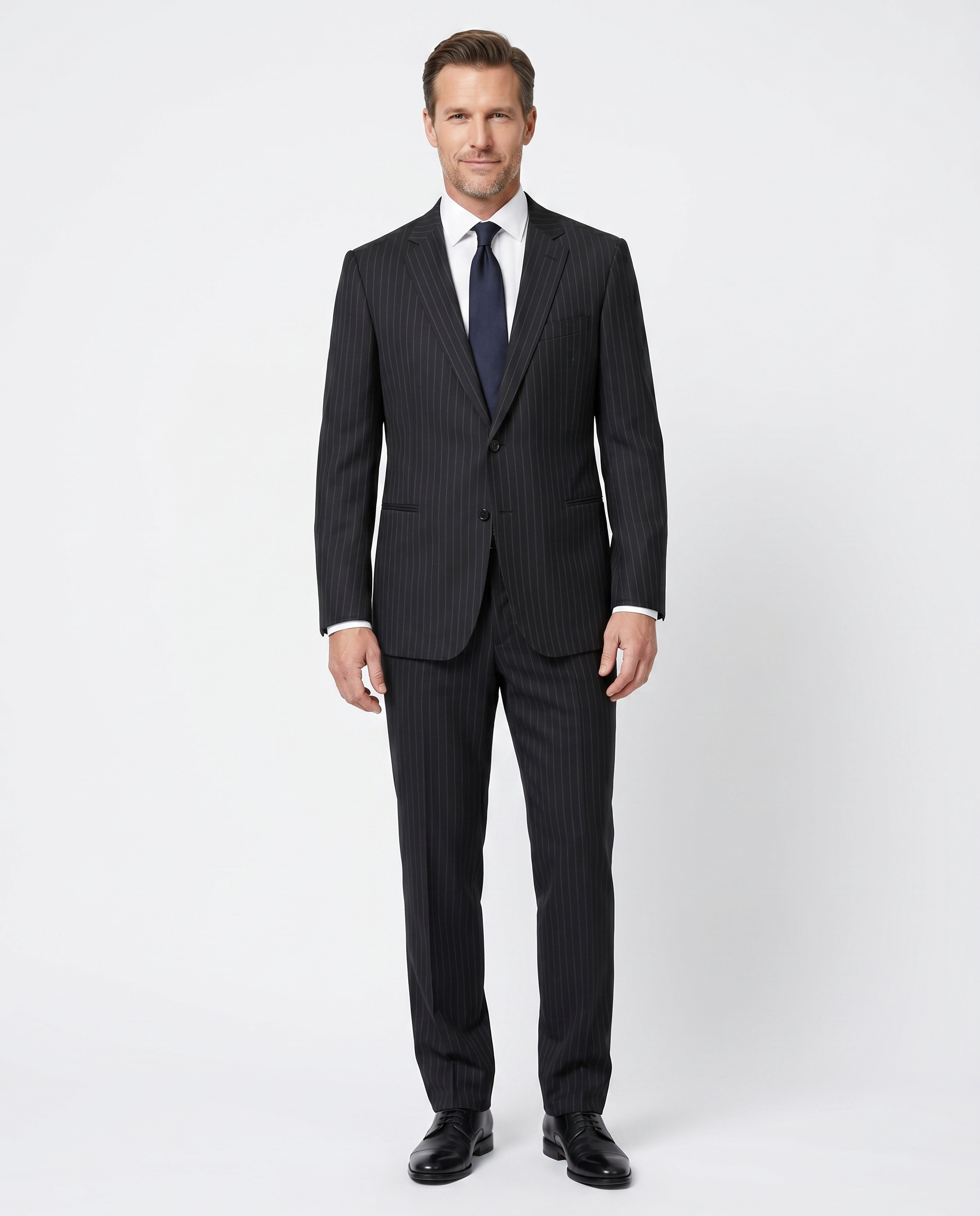 ARMANI COLLEZIONI スーツ Armani Collezioni Navy Blue Pinstripe Slim Fit Two-Button Notch