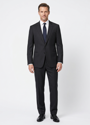 Armani Collezioni Black Pinstriped Notch Lapel Wool 2-Button Suit - 46R