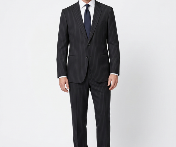 ARMANI COLLEZIONI ブラック スーツ（50/R） Armani Collezioni Black Pinstriped Notch Lapel Wool 2-Button Suit
