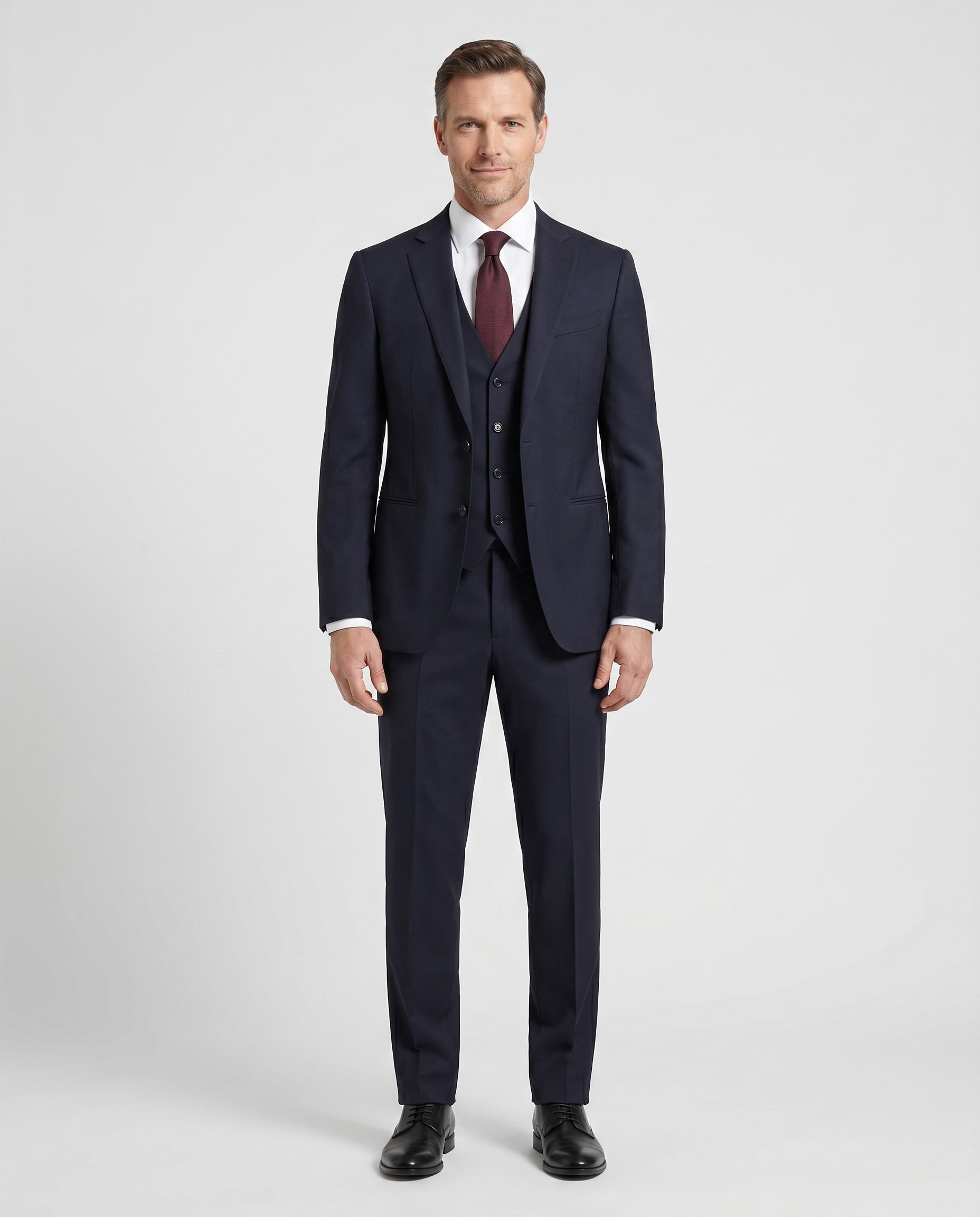 Armani Collezioni Navy Textured Slim Fit Notch Lapel 3 Piece Wool