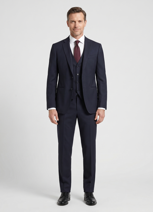 Armani Collezioni Navy Textured Slim Fit Notch Lapel 3 Piece Wool Suit 36R