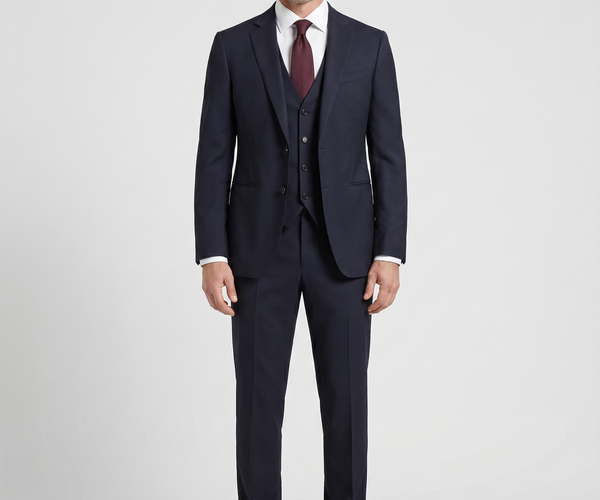 Armani Collezioni Navy Textured Slim Fit Notch Lapel 3 Piece Wool