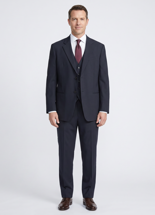Armani Collezioni Navy Tonal Pinstriped Notch Lapel 3-Piece wool Stretch Suit - 48R