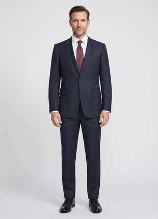 Armani Collezioni Solid Navy Blue Classic Fit Peak Lapel 1 Button Wool Suit 44R