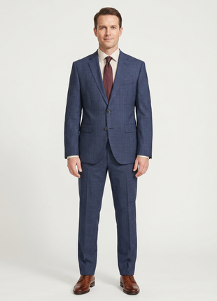Hugo Boss Super 130 Drago Blue Check Wool Notch Lapel Two-Button Suit 44R