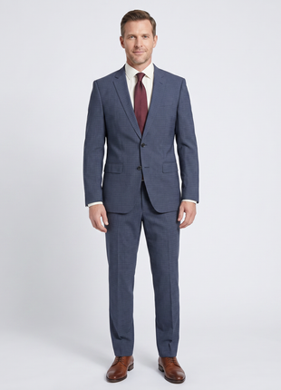 Hugo Boss Lanificio Blue and Gray Tonal Check Slim Fit Notch Lapels Wool 2-Button Suit - 40R