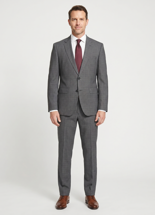 Hugo Boss Marlane Biella Glen Plaid Gray Regular Fit Wool 2-Button Suit - 40R