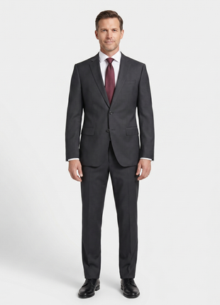 Hugo Boss Super 100s Black Textured Slim Fit Notch Lapels Wool 2-Button Suit - 38R