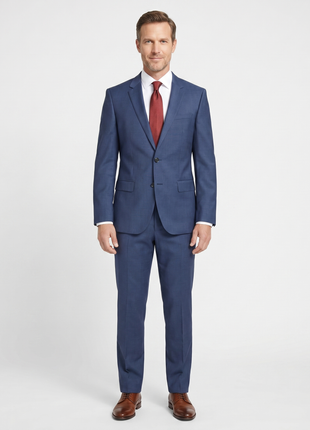 Hugo Boss Blue Textured Marzotto Wool Notch Lapel Two-Button Suit