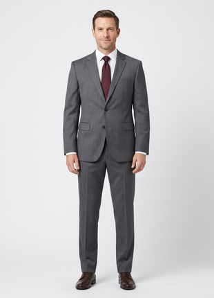 Hugo Boss Mens Gray Herringbone Notch Lapels Wool 2-Button Suit - 40R