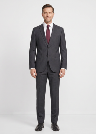 Hugo Boss Slim Fit Charcoal Checkered Stretch Notch Lapels Two Button Wool Suit