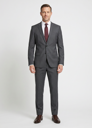 Hugo Boss Slim Fit Textured Charcoal Notch Lapel Two Button Wool Suit