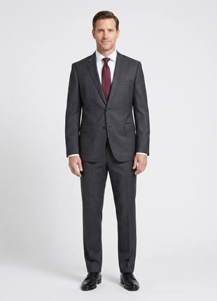 Hugo Boss Modern Fit Textured Charcoal Notch Lapel Men’s Two Button Wool Suit