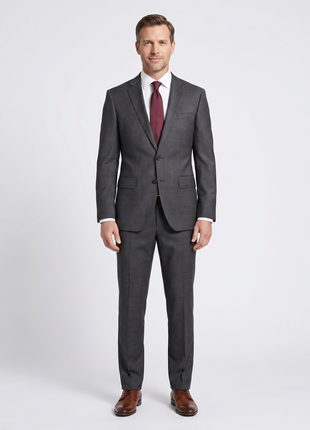 Hugo Boss Charcoal Modern Fit Two Button Closure Notch Lapel Wool Suit
