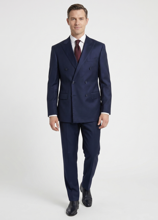 Corneliani Mens Solid Navy Blue Fully-Canvassed Peak Lapels Slim Fit Double Breasted Wool Suit - 42R