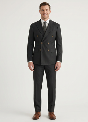 Vitali Solid Black Slim Fit Peak Lapel Double Breasted Suit