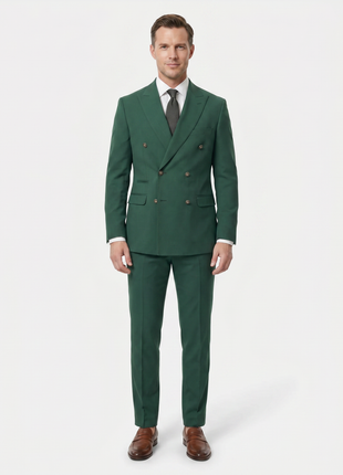 Vitali Solid Hunter Green Classic Fit Peak Lapel Double Breasted Suit