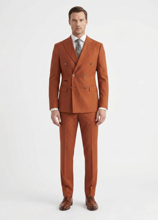 Vitali Solid Rust Slim Fit Peak Lapel Double Breasted Suit