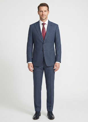English Laundry Mens Blue & Black Micro Check Slim Fit Peak Lapel 2 Button Stretch Suit
