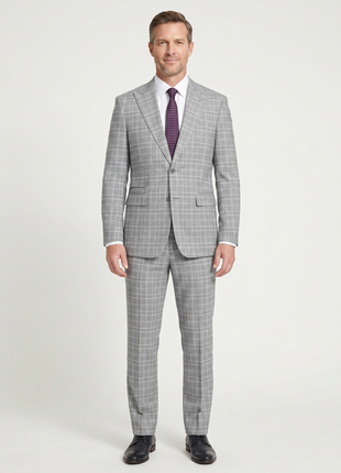 English Laundry Glen Plaid Grey Slim Fit Notch Lapel Two button Stretch Suit