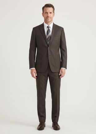 English Laundry Brown Weave Slim Fit Notch Lapel Wool Suit With Patch Pockets