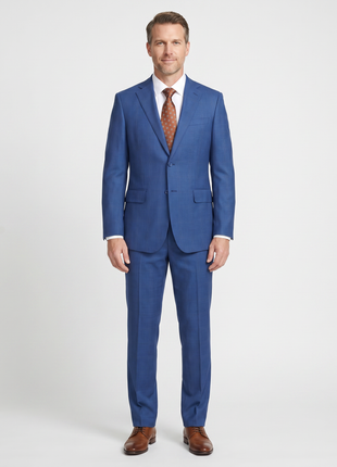 English Laundry Blue Tonal Windowpane Slim Fit Notch Lapel 2 Button Wool Suit