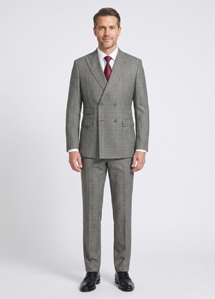 English Laundry Gray Glen Plaid Slim Fit Peak Lapel Double-Breasted Wool Suit