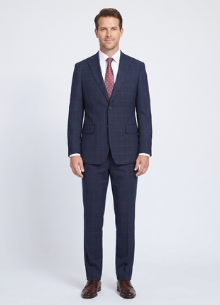English Laundry Navy Windowpane Slim Fit Notch Lapel 2 Button Stretch Suit