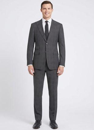 English Laundry Mens Navy & Brown Windowpane Slim Fit Peak Lapel 2 Button Stretch Suit