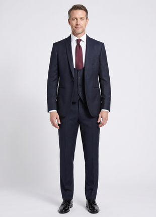 Corneliani Mens Dark Navy Blue Textured Fully-Canvassed Shawl Lapel Slim Fit 3-Piece Wool Tuxedo Suit - 42R