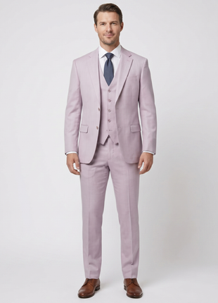 Beragamo Lavander Purple Herringbone Slim Fit Notch Lapel Stretch 3-Piece Suit