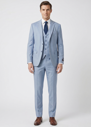Beragamo Blue Herringbone Slim Fit Notch Lapel Stretch 3-Piece Suit