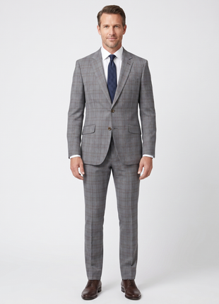 Men's Two Piece Slim Fit Stretch Windowpane Check Suit