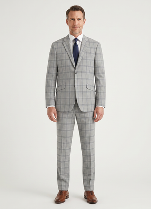 Men's Slim Fit Notch Lapels Light Gray Check Suits - The Suit Depot