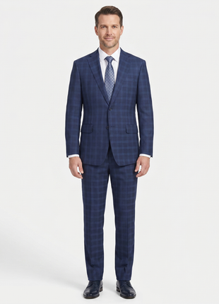 English Laundry Slim Fit Two button Navy Check Peak Lapel Suit