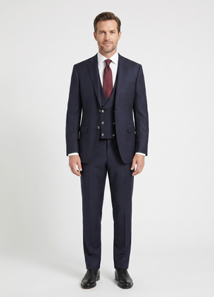 Canali Men's Navy 3-piece 100% Wool Suit 38R