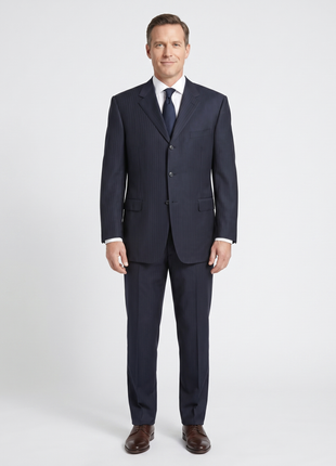 Canali Men's Navy Pinstriped 100% Wool 3-Button Suit 46L