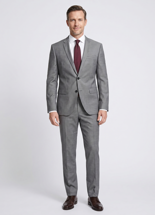 Hugo Boss Super 100s Gray Birdseye Notch Lapels 2-Button Wool Suit - 38R