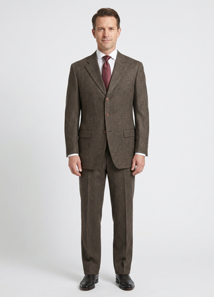 Sartoria Partenopea Mens 40L Brown Pinstriped 3 Button 2 Piece 100% Wool Suit