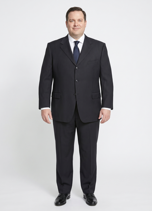 Canali Men's Black Striped 100% Wool 3-Button Portly Suit 46S