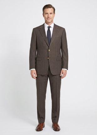 Canali Men's Brown Pinstriped 100% Wool Suit 46S Portly (48R)