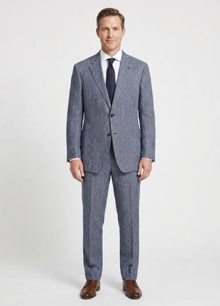 Canali Blue Pinstriped 100% Linen Suit 48L