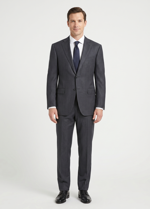 Canali Charcoal Pinstriped 100% Wool Suit 38R