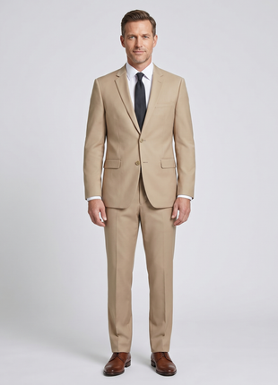 Raphael Solid Dark Tan Notch Lapel Slim Fit Two Button Suit