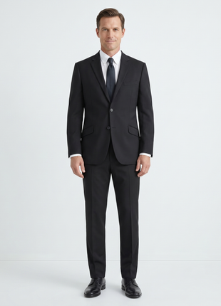 Raphael Solid Black Notch Lapel Slim Fit Stretch Two Button Suit