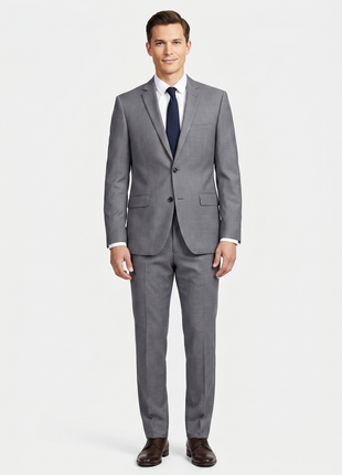 Raphael Men's Gray Slim Fit Notch Lapel Two Button Wool Suit