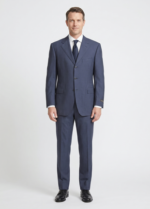 Canali Blue Tonal Pinstriped 100% Wool 3-Button Suit 40L