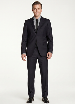 Zanetti Slim Fit Navy Blue Pinstriped Two Button Wool Suit - The Suit Depot