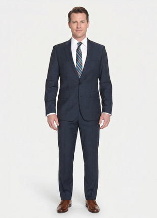 Zanetti Mens Classic Fit Solid Navy Blue Two Button Wool Suit - The Suit Depot