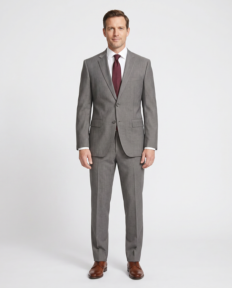 Hugo Boss Super 110s Pinstriped Grey Notch Lapels Wool 2-Button
